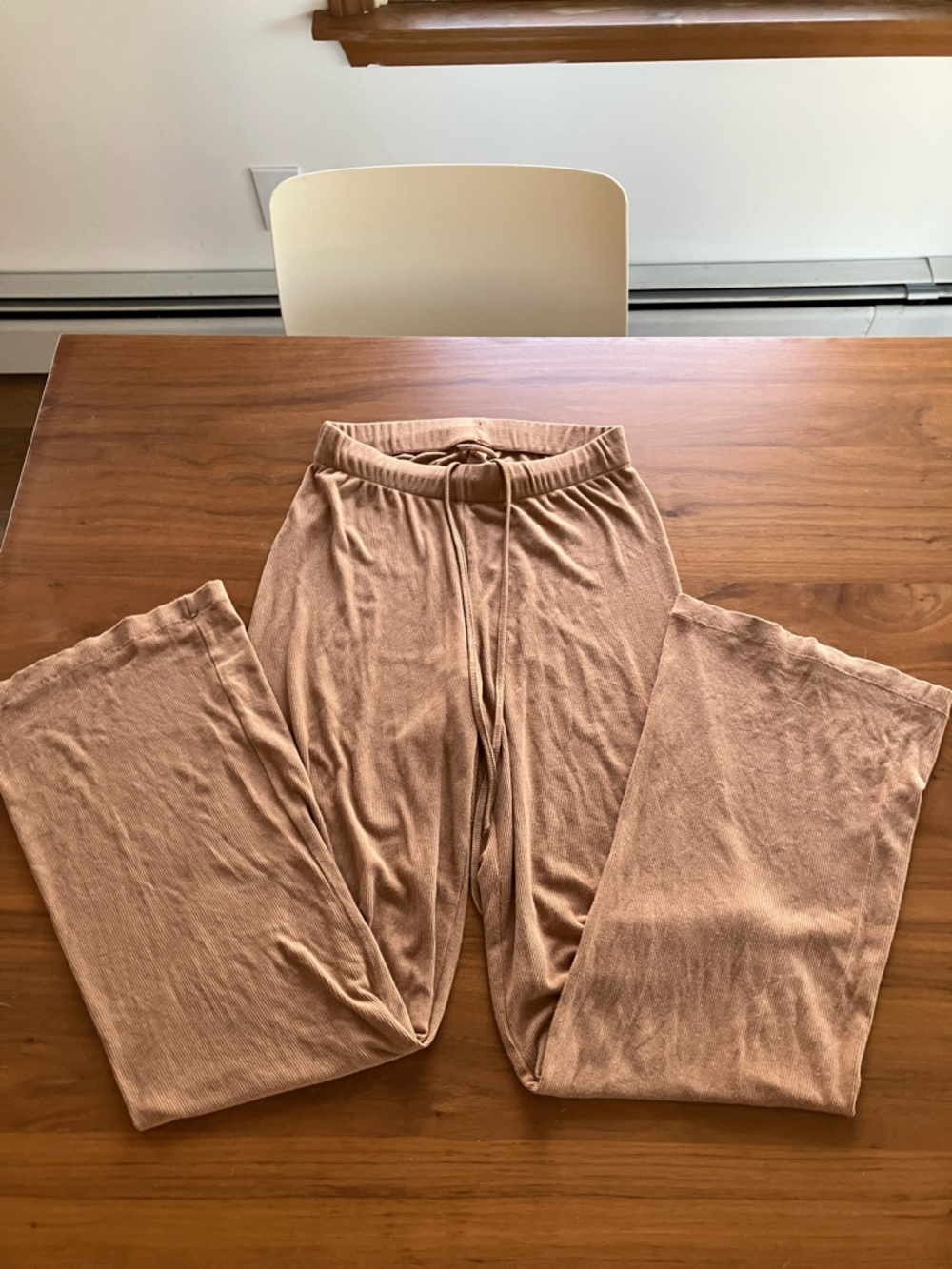 SKIMS Ribbed Wide-Leg Lounge Pants in Camel XS